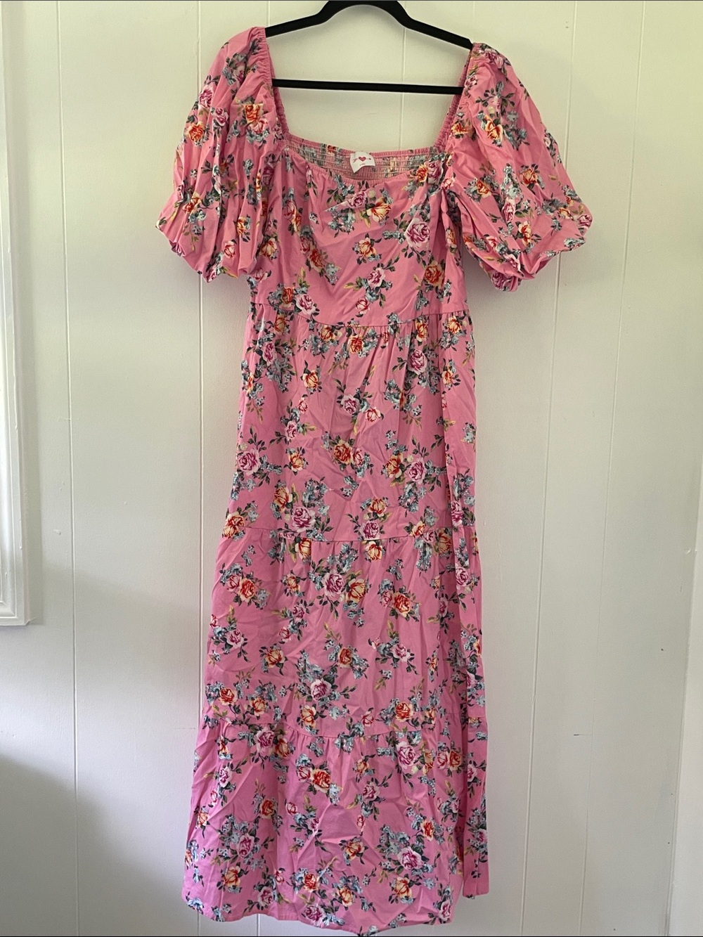 Buddy Love Pink Floral Puff-Sleeve Maxi Dress